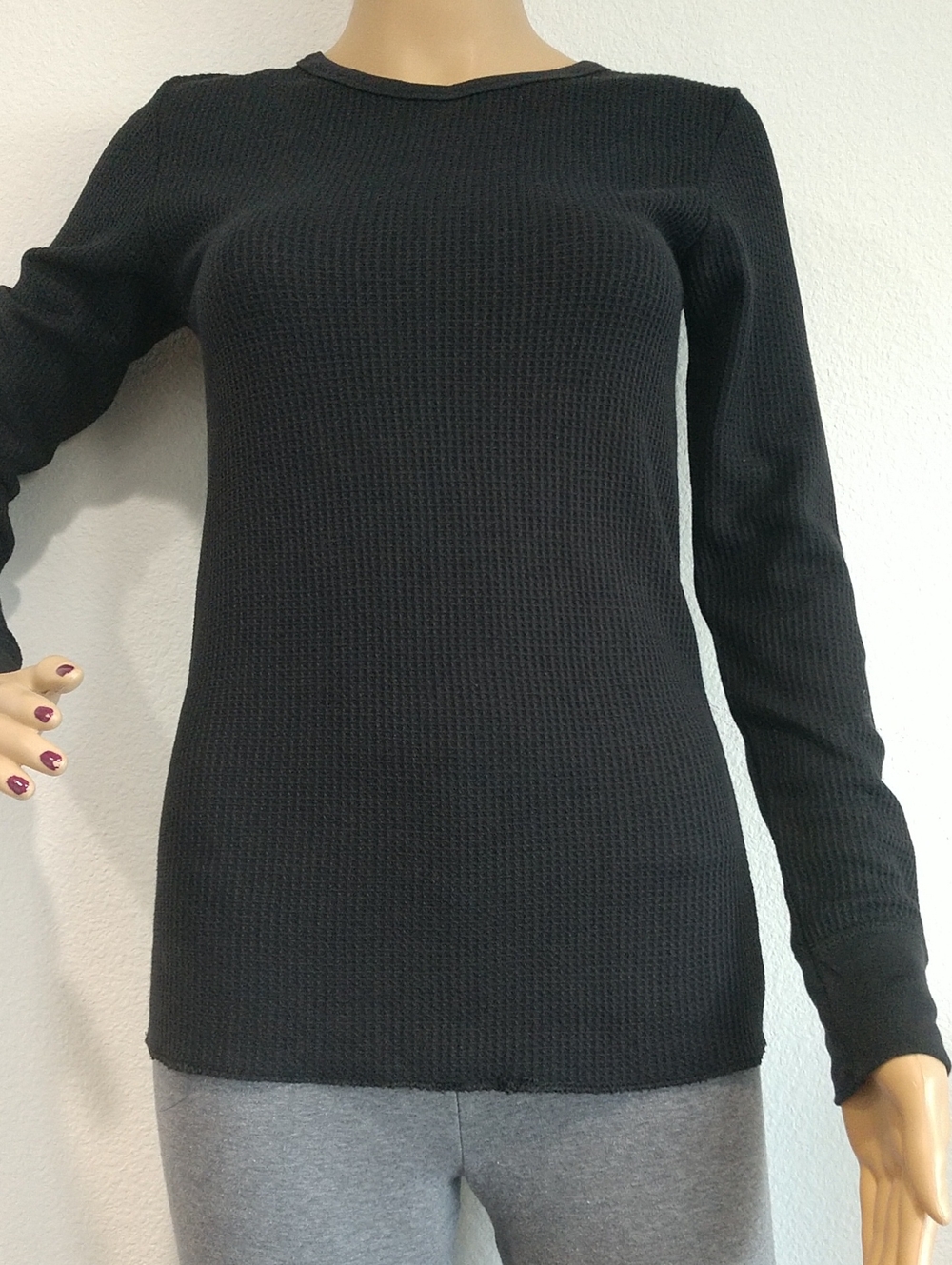 Joe Boxer Black Waffle-Knit Long Sleeve Crew Top